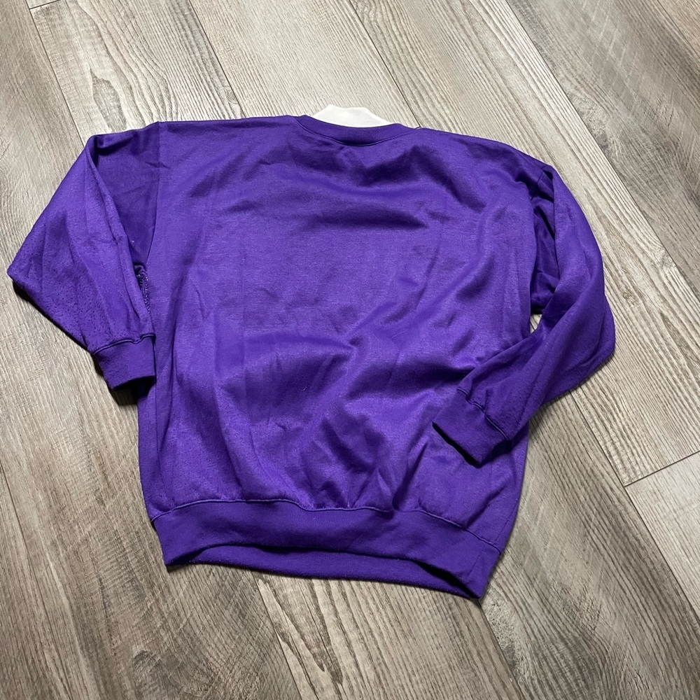 Vintage 70s 80s faux turtleneck purple knit sweatshirt grandma wear dogs M - Picture 5 of 6